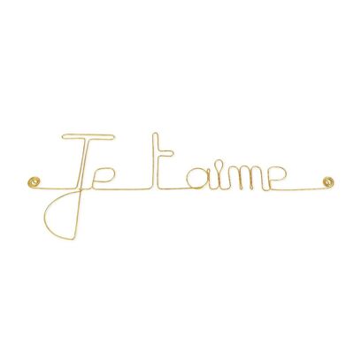 Décoration murale en fil de Laiton Doré " Je t'aime " - Saint Valentin / Fête des mères - Bijoux de Mur