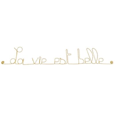 Wall Decoration in Golden Brass Wire "Life is beautiful" to pin - Wall Jewelry
