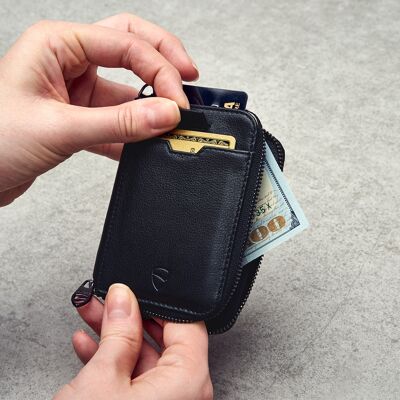 NOTTING HILL Leder-Reißverschluss-Geldbörse mit RFID-Blockierung (Schwarz)
