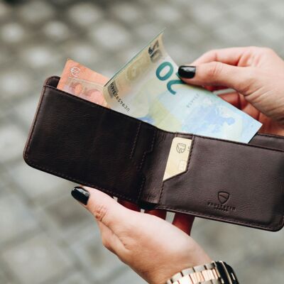 MANHATTAN Leather Card Wallet with RFID Blocking (Brown)