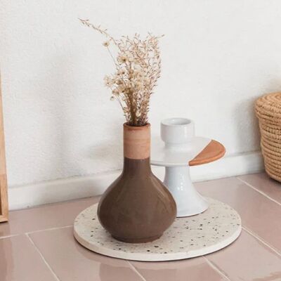 braune Soliflore aus emaillierter Keramik