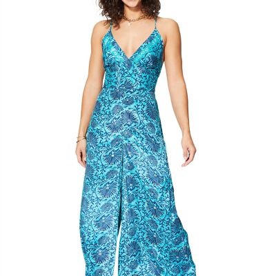 Women's Sexy Backless Jumpsuit with Crossed Straps and Gold Patterns COLIP2001C