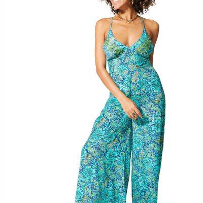 Mono sexy de mujer con espalda descubierta, tirantes cruzados y estampados dorados COLIP2001E