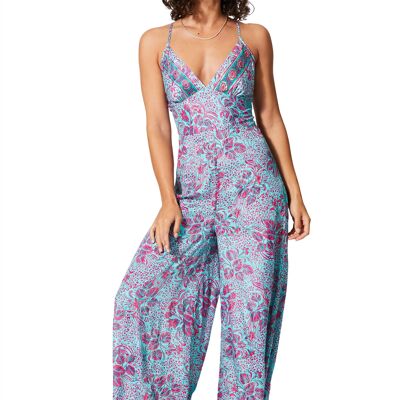 Mono sexy de mujer con espalda descubierta, tirantes cruzados y estampados dorados COLIP2001H