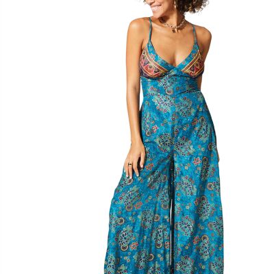 Mono sexy de mujer con espalda descubierta, tirantes cruzados y estampados dorados COLIP2001K