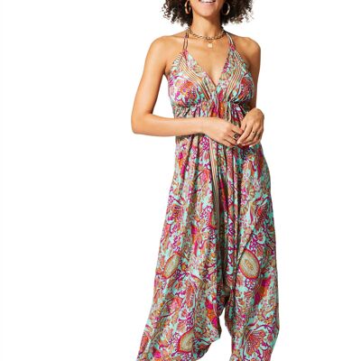 Harem Pants Jumpsuit with Open Back and Sexy Gold Patterns COLIP2002B
