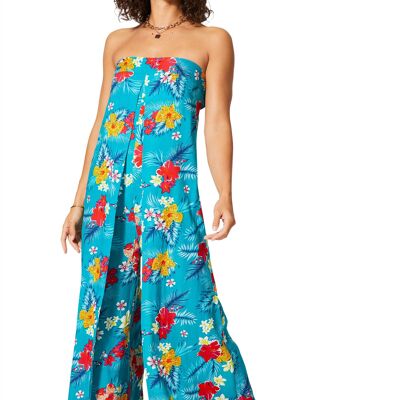 TUTA BUSTIER BLU CON LACCI SULLA SCHIENA MOTIVO A FIORI ISOLA COLIPV0011A