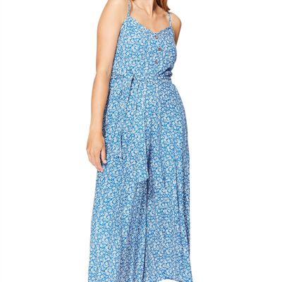 TUTA ATTILLATA IN VISCOSA PANTALONI 7/8 A ZAMPA FANTASIA FLOREALE BLU E BIANCO COLIPV0012C