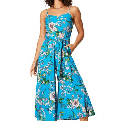 TUTA ATTACCATA IN VISCOSA 7/8 PANTALONI FLOREALI BLU SVASATI COLIPV0012F