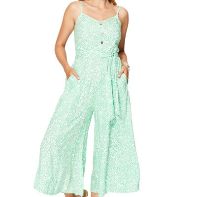TUTA ATTILLATA IN VISCOSA PANTALONI 7/8 A ZAMPA VERDE CON FIORI BIANCHI COLIPV0012E