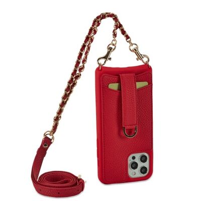 VICTORIA Crossbody Wallet Case__Rouge / iPhone 12 / 12 Pro / Chaîne & Bracelet Cuir