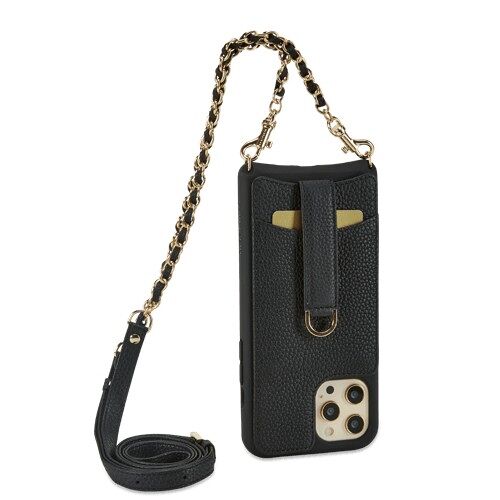 VICTORIA Crossbody Wallet Case__Black / iPhone 12 / 12 Pro / Chain & Leather Strap