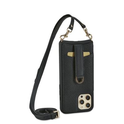 VICTORIA Crossbody Wallet Case__Noir / iPhone 12 / 12 Pro / Bracelet en cuir