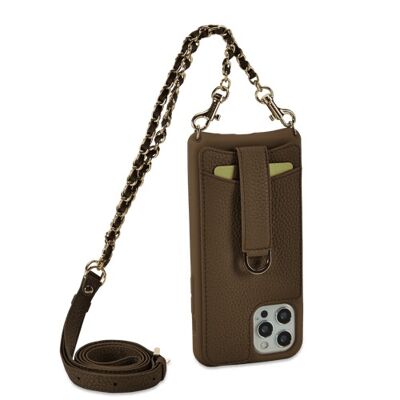 VICTORIA Crossbody Wallet Case__Brown / iPhone 12 / 12 Pro / Chain & Leather Strap