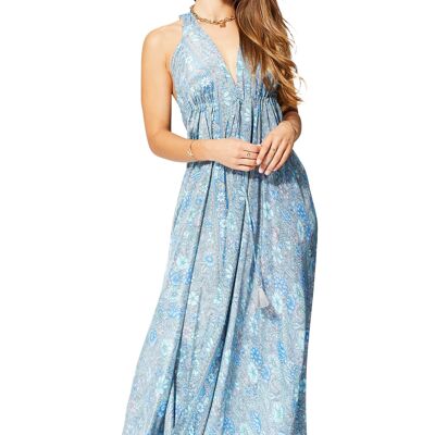 ABITO LUNGO ESTIVO CON SCOLLO A V SCHIENA APERTO BLU GRIGIO MAXIPA0647B