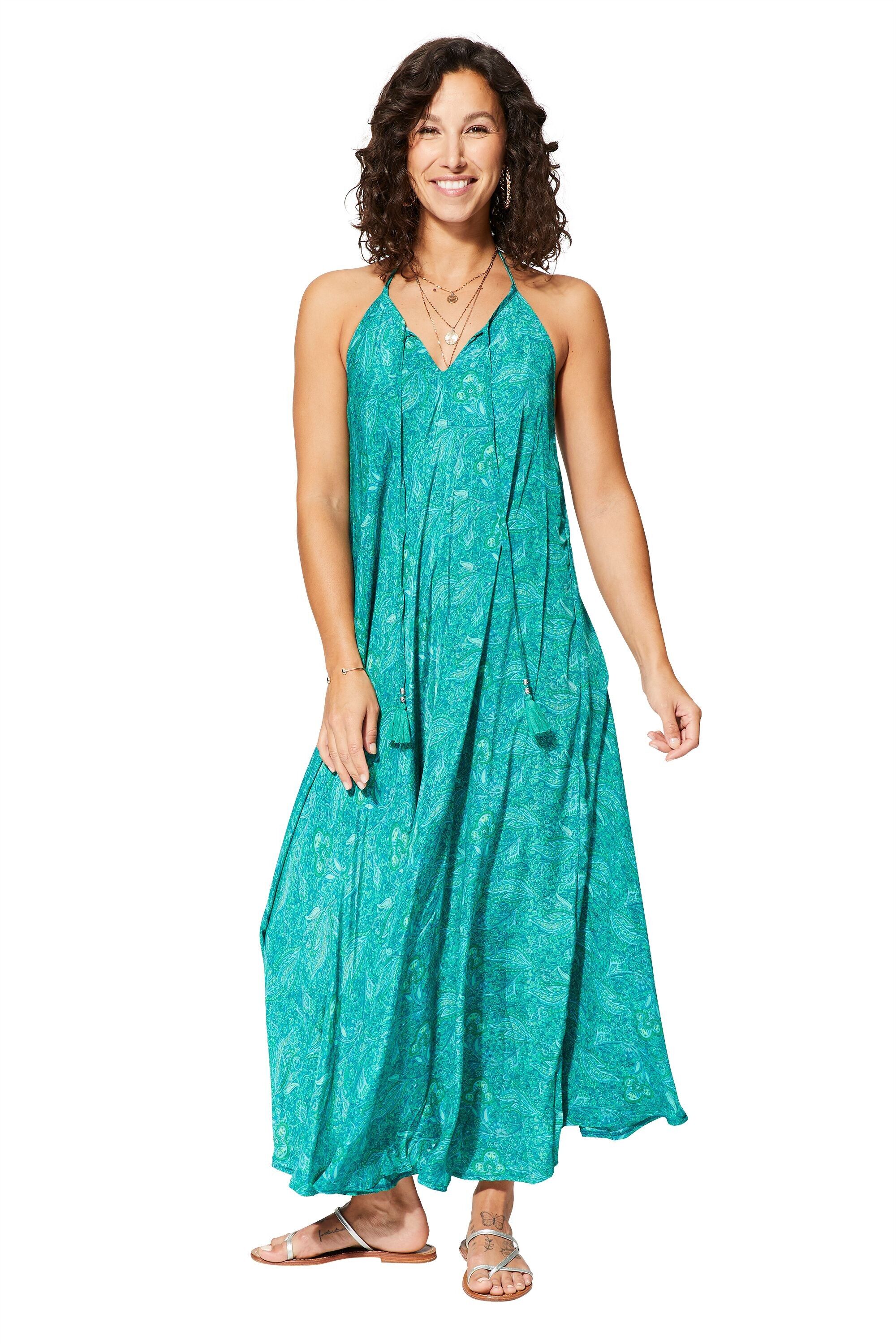 LANGES SOMMERKLEID MIT OFFENEM RÜCKEN GRÜN MAXIPA0648A