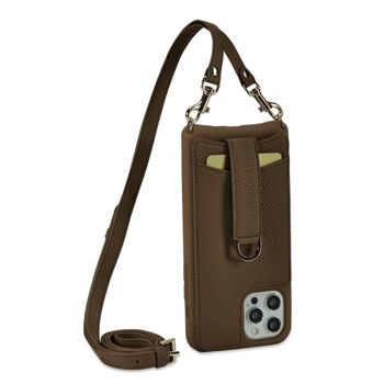 Étui portefeuille VICTORIA Crossbody__Marron / iPhone 12 Pro Max / Bracelet chaîne et cuir 3