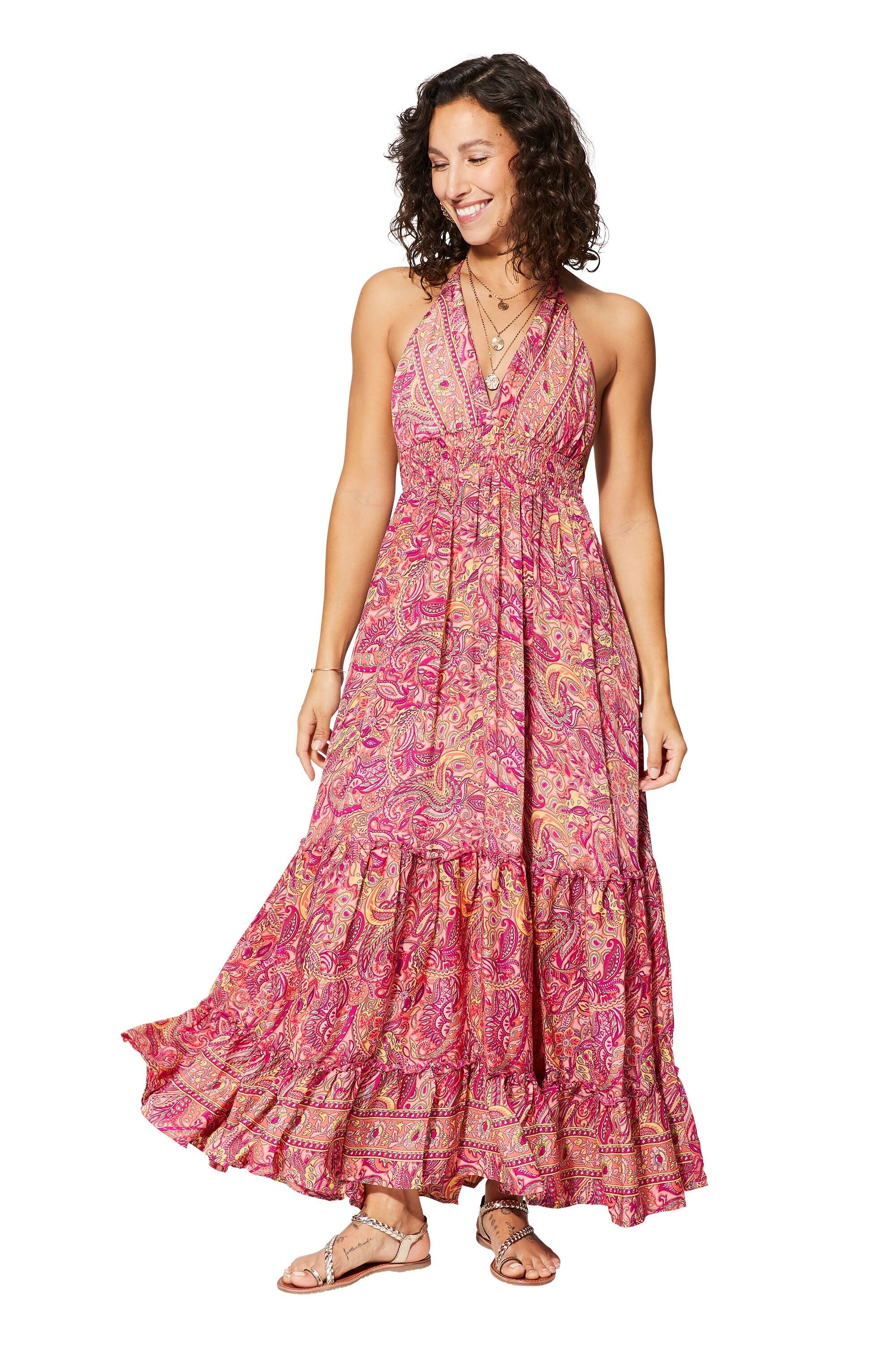 MAXIPA0649C LANGES SOMMERKLEID MIT OFFENEM RÜCKEN ROSA