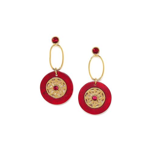 LES INSEPARABLES-ONEGA  boucles d'oreilles dormeuses rouges