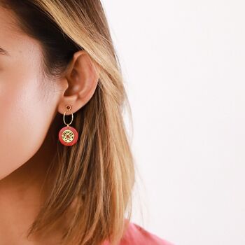 LES INSEPARABLES-ONEGA  boucles d'oreilles dormeuses rouges 2