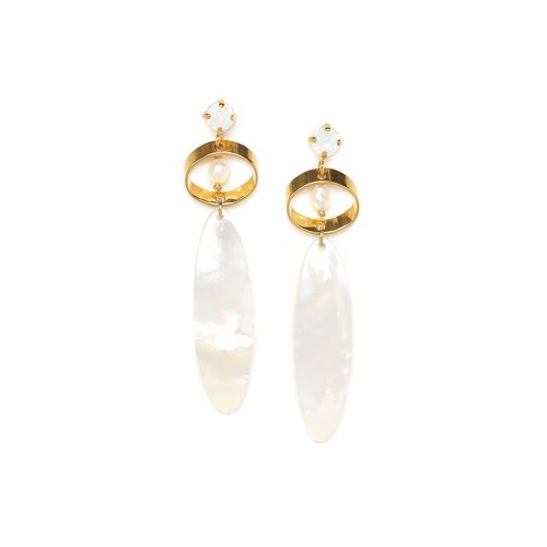 LES INSEPARABLES-CONSTANCE  boucles d'oreilles poussoir nacre blanche ovale