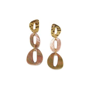 LES RADIEUSES-CLEO  boucles d'oreilles poussoir 3 anneaux Nacre brune 1