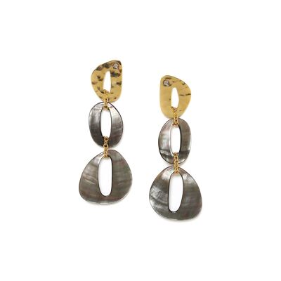 LES RADIEUSES-CLEO  boucles d'oreilles poussoir 3 anneaux nacre noire