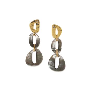 LES RADIEUSES-CLEO  boucles d'oreilles poussoir 3 anneaux nacre noire 1