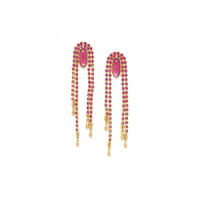 OUTLET-Pendientes push cadena DIVA fucsia con strass