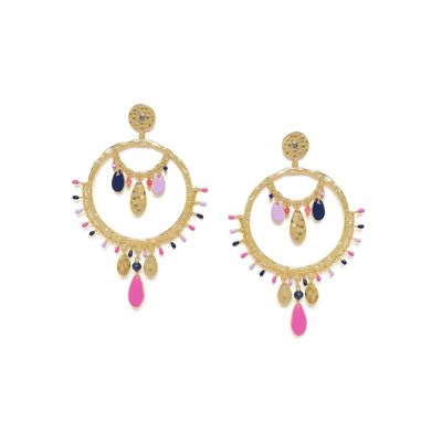 OUTLET-SISSI  boucles d'oreilles poussoir gitanes rose et mauve