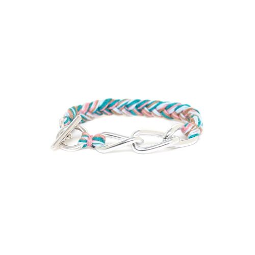 LES COMPLICES-MIAMI  bracelet tresse bleue ciel & chaine argentée