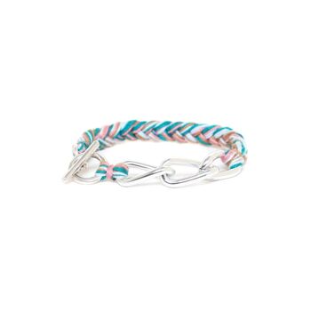 LES COMPLICES-MIAMI  bracelet tresse bleue ciel & chaine argentée 1