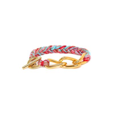 LES COMPLICES-MIAMI  bracelet tresse rouge & chaine dorée