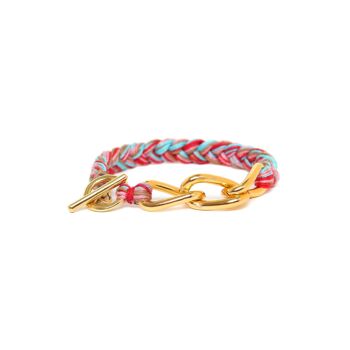 LES COMPLICES-MIAMI  bracelet tresse rouge & chaine dorée 1