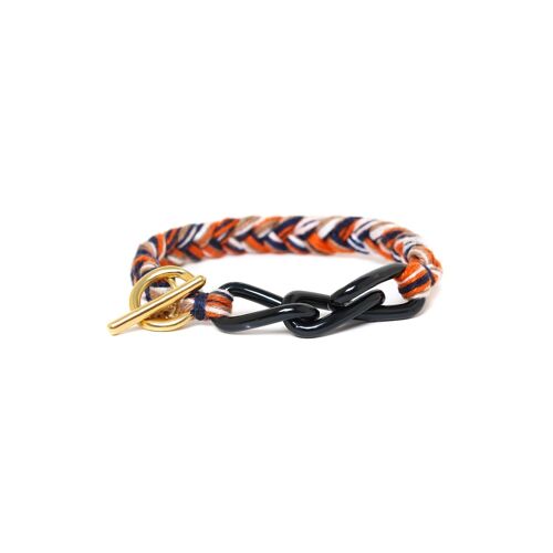 LES COMPLICES-MIAMI  bracelet tresse orange et chaine noire