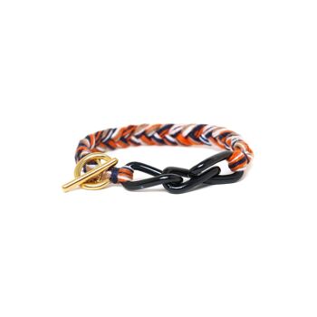 LES COMPLICES-MIAMI  bracelet tresse orange et chaine noire 1