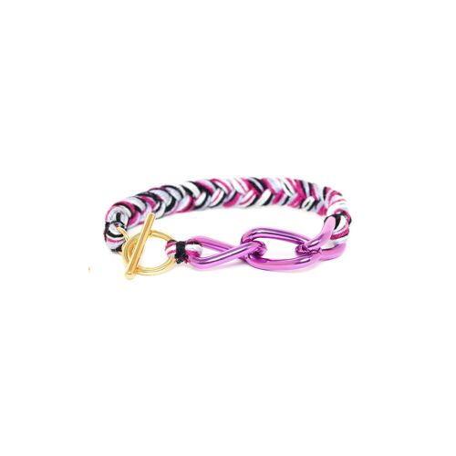 LES COMPLICES-MIAMI  bracelet tresse fuschia et chaine violette