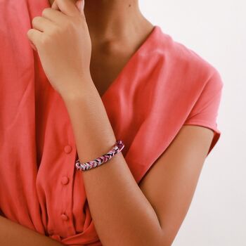 LES COMPLICES-MIAMI  bracelet tresse fuschia et chaine violette 2