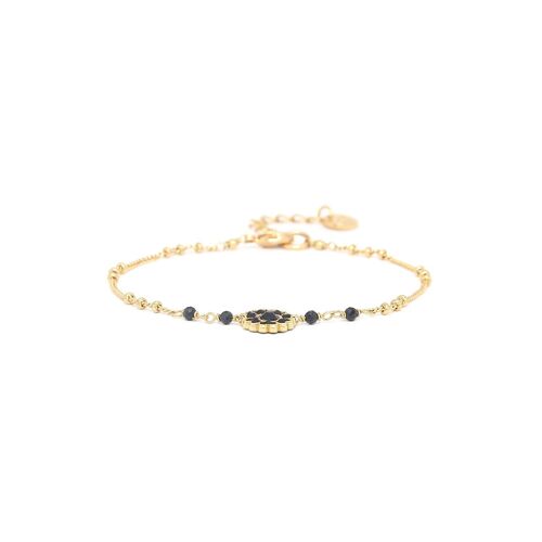 LES COMPLICES-LILY  bracelet ajustable fleur tissée - noir