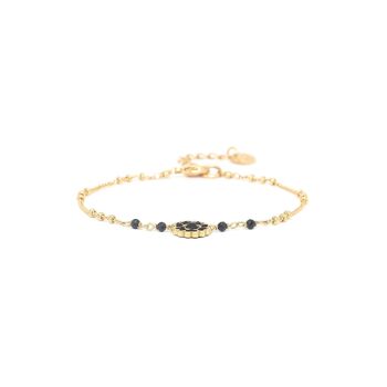 LES COMPLICES-LILY  bracelet ajustable fleur tissée - noir 1