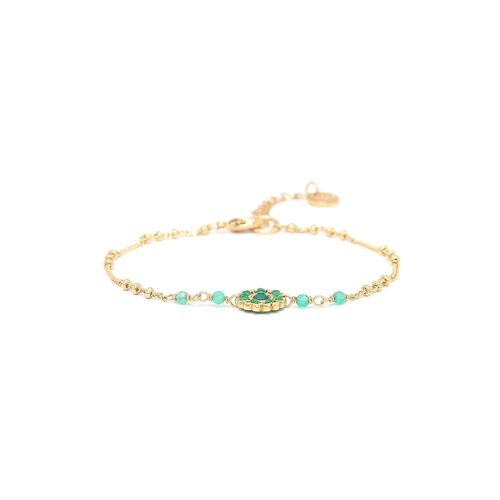 LES COMPLICES-LILY  bracelet ajustable fleur tissée - vert