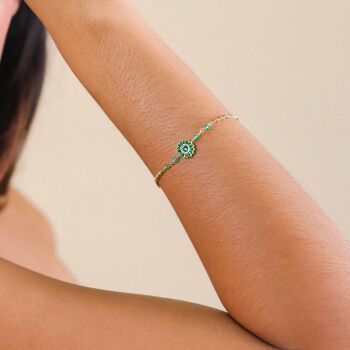 LES COMPLICES-LILY  bracelet ajustable fleur tissée - vert 2