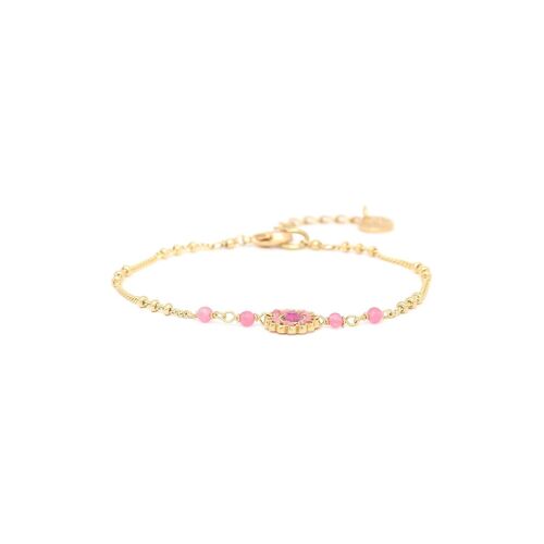 LES COMPLICES-LILY  bracelet ajustable fleur tissée - rose