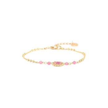 LES COMPLICES-LILY  bracelet ajustable fleur tissée - rose 1