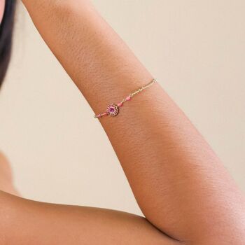 LES COMPLICES-LILY  bracelet ajustable fleur tissée - rose 2