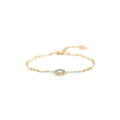 LES COMPLICES-LILY  bracelet ajustable fleur tissée - bleu