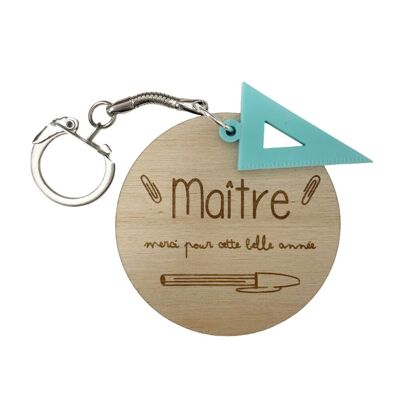 Wooden key ring - Blue square - Thank you