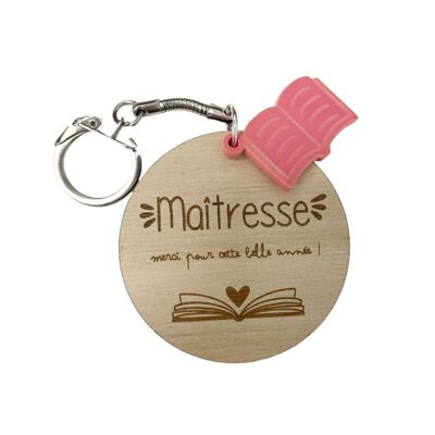 Wooden key ring - Pink Book - Thank you