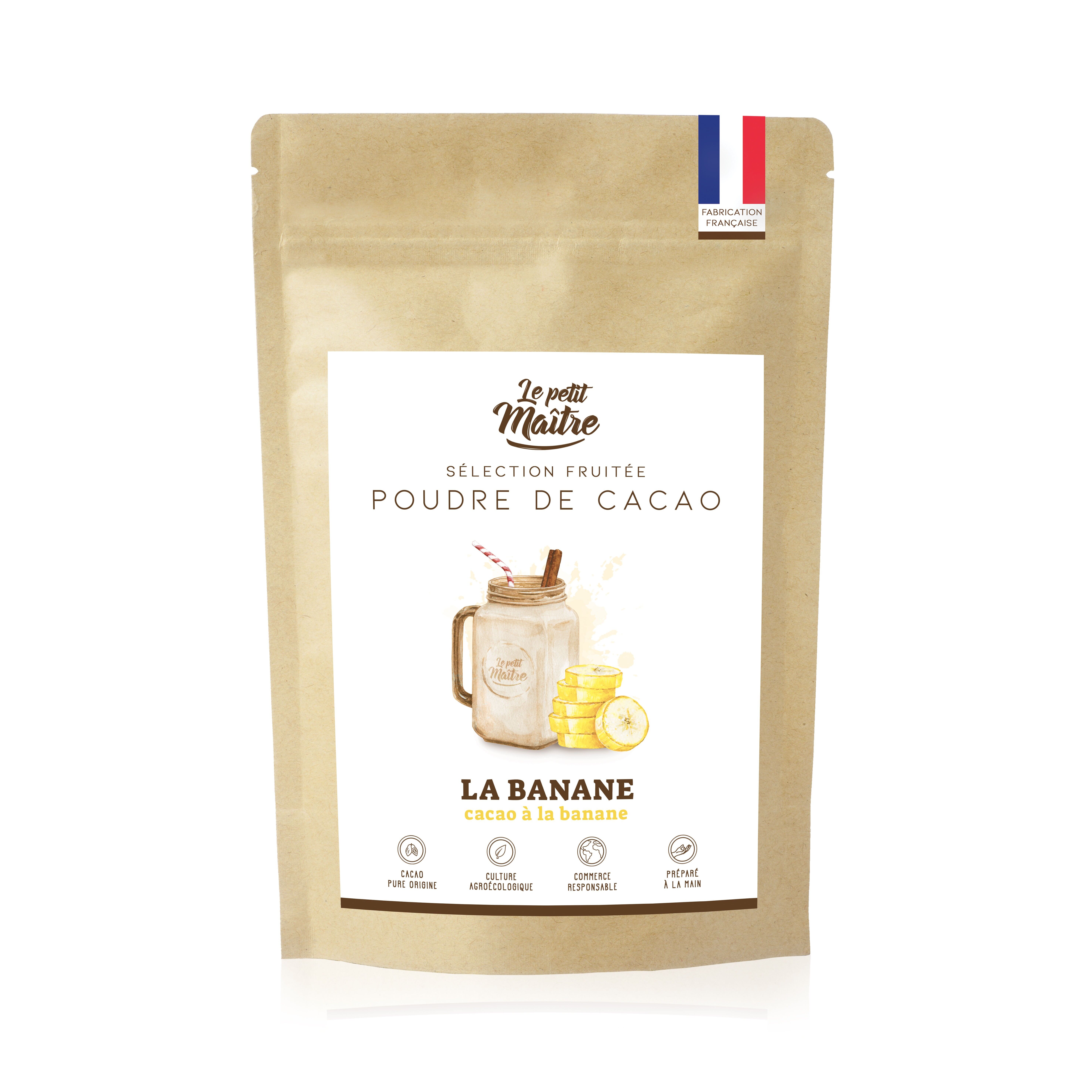 Poudre de cacao  pour chocolat chaud à la banane