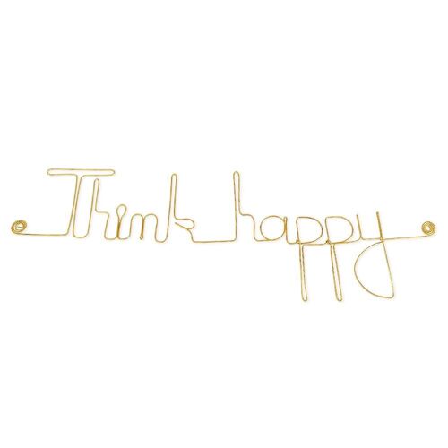 Décoration Murale Laiton Doré " Think happy " - à punaiser dans un salon ou une chambre - Bijoux de Mur